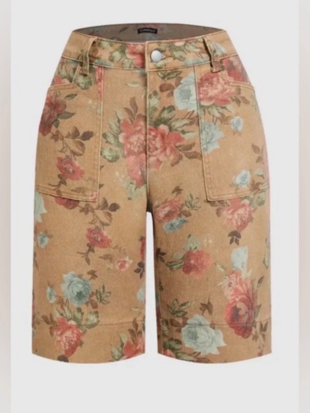 NWT Flamingals Floral Print Patch Pocket High Rise Bermuda Shorts M - Picture 4 of 6